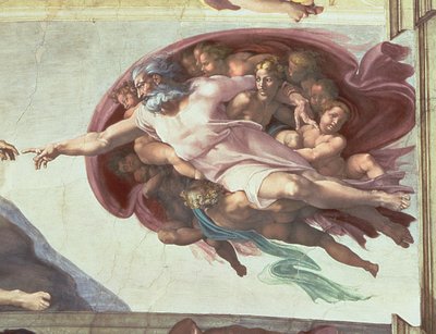 Sixtinische Kapelle: Die Erschaffung Adams, Detail von Gott dem Vater (nach der Restaurierung) von Michelangelo Buonarroti